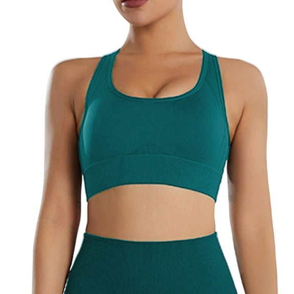 WTXUE Women Bras | Sports T Back Bra Womens Solid Color Quick Drying Seamless Shockproof Casual Running Fitness Yoga Bra | 1 Piece Green L