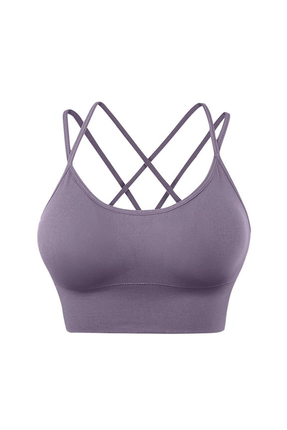 Women Bras | Sports Womens Back Sport Bras Padded Strappy Cropped Bras for Yoga Workout Fitness Bras | 1 Piece Gray M