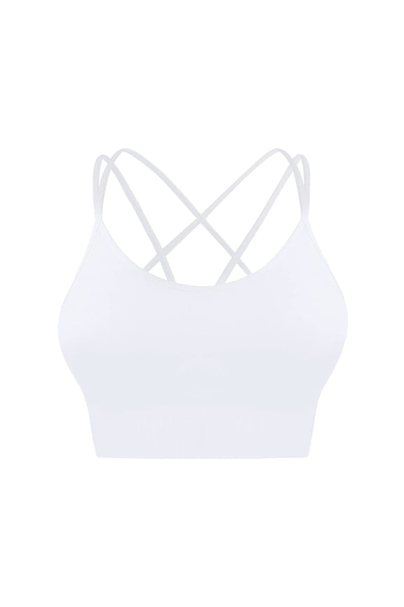 Women Bras | Sports Womens Back Sport Bras Padded Strappy Cropped Bras for Yoga Workout Fitness Low Impact Bras | 1 Piece White 3XL