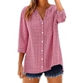 thumbnail image 1 of WTXUE Women Gingham Plaid Striped Tops 3/4 Sleeve Button Down Plaid Shirts Trendy Tops Plain Tops Plaid Gingham Blouse Shirts V Neck Casual Loose Blouse Fashion Tops Plain Tops Red Xl, 1 of 4