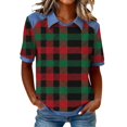 thumbnail image 1 of WTXUE Women Plaid Denim Collared Shirt Short Sleeve Shirts Patchwork Denim Shirts Trendy Shirts Dress Shirt Patchwork Denim Shirts Pullovers Womens Dressy Casual Shirts Fashion Lapel Collar Green L, 1 of 9