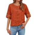 thumbnail image 1 of WTXUE Women'S Linen Shirts Retro Embroidered 3/4 Sleeve Crewneck Blouse Button Casual T Shirt Plus Size Loose Tunic Tops Casual Tops Basic Shirts Work Shirt Casual Loose Fit Blouses Red Xl, 1 of 9