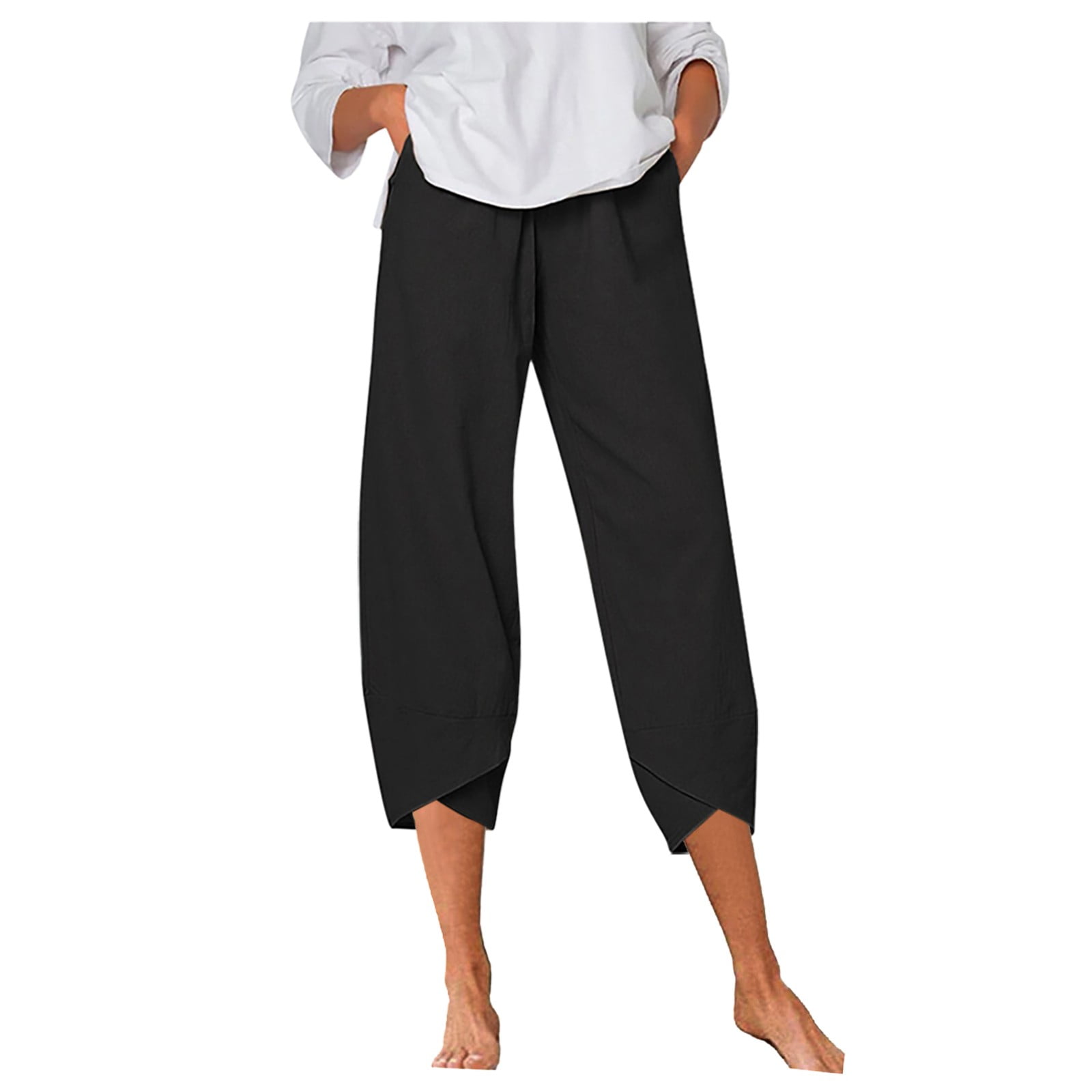 WTXUE Women'S Pants, Slacks Casual Summer Elastic High Waist Linen