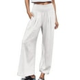 thumbnail image 1 of WTXUE Women'S Pants, Slacks Trousers Leg Solid Color Wide Women Loose High Waisted Pants Women's Casual Pants, Linen Pants Women Pantalones De Mujer, White, 1 of 6
