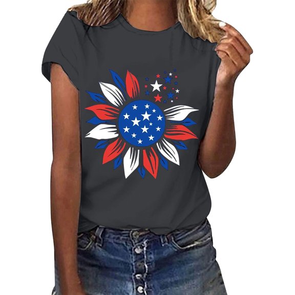 WTXUE Women'S T-Shirts Leisure Round Neck T Shirt Cartoon Pattern T Shirt Summer Saving Casual T Shirt, Dark Gray Medium