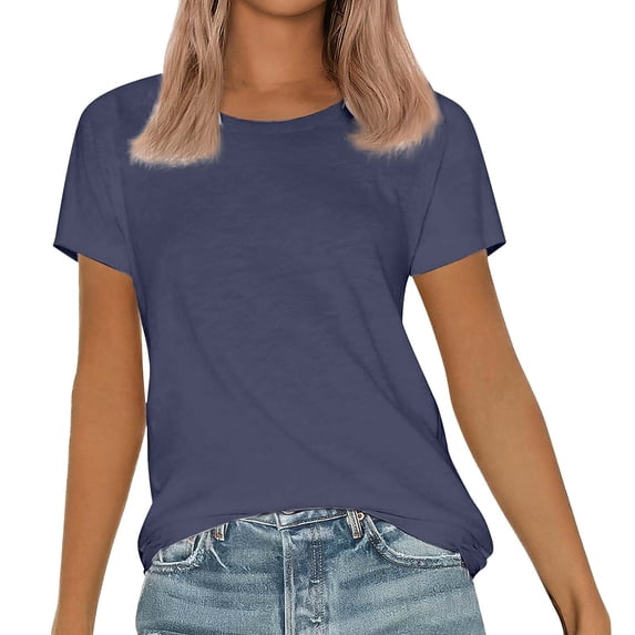WTXUE Women'S T-Shirts Womens Short Sleeve Round Neck Shirts Summer Saving Top Basic Tee, Navy 3X-Large