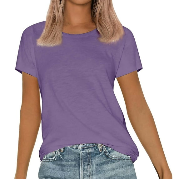 WTXUE Women'S T-Shirts Womens Short Sleeve Round Neck Shirts Summer Saving Top Basic Tee, Purple Large