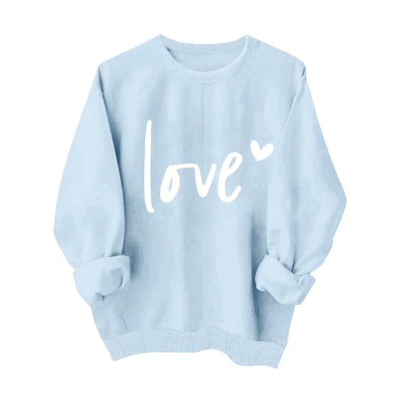 WTXUE Women Valentine Sweatshirt Love Heart Printed Sweatshirts Graphic Crew Neck Sweatshirts Baggy Sweatshirt Cute Sweatshirts Trendy Sweatshirts Sweatshirt Trendy Light Blue Xxl