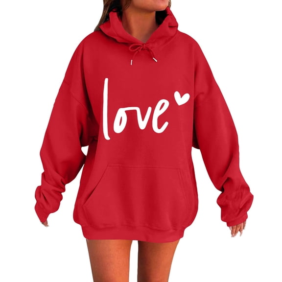 WTXUE Women Valentines Day Sweatshirt Plus Sized Hoodies Pullover Love Printed Sweatshirt Fashion Casual Loose Long Sleeve Tops Trendy Holiday Shirt with Pockets Red L