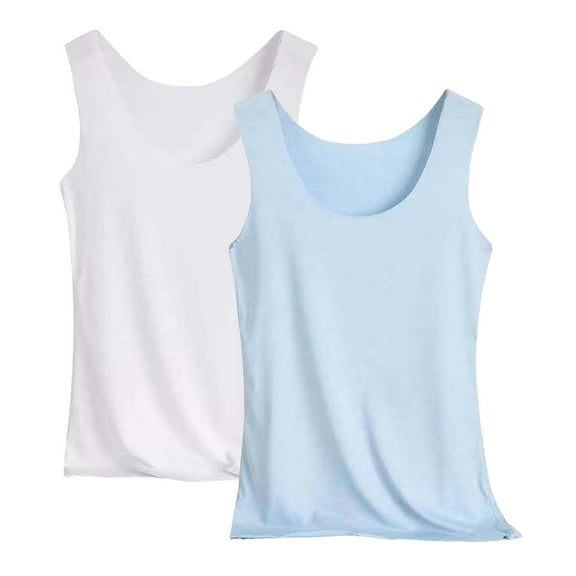 WTXUE Women's 2PC Plus size Tank Tops Ice Vest Basic Shirt Camisole Tops Loose Fit Summer Clothes Scoop Neck Sleeveless Leisure Basic Tank Top Sky Blue L
