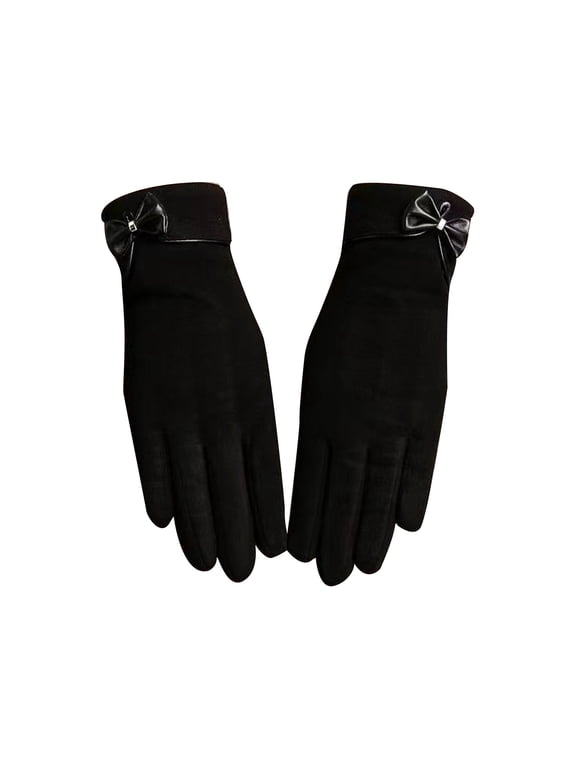 Women's Bow Touchscreen Gloves Trendy Fleece Lined Warm Gloves for Winter Fashion Windproof Gloves Accessory for Cold Weather Black One Size