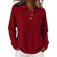thumbnail image 1 of WTXUE Women's Buttoned Polo Knit Sweater Comfortable Soft Long Sleeve Shirt Fall Fashion Tops Relaxed Fit Tunic Dressy Casual Pullover Sweater Clothes Cute Trendy Work Outfits Red S, 1 of 7