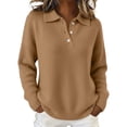 thumbnail image 1 of WTXUE Women's Buttoned Polo Knit Sweater Comfortable Soft Long Sleeve Shirt Fall Fashion Tops Relaxed Fit Tunic Dressy Casual Pullover Sweater Clothes Cute Trendy Work Outfits Khaki L, 1 of 5