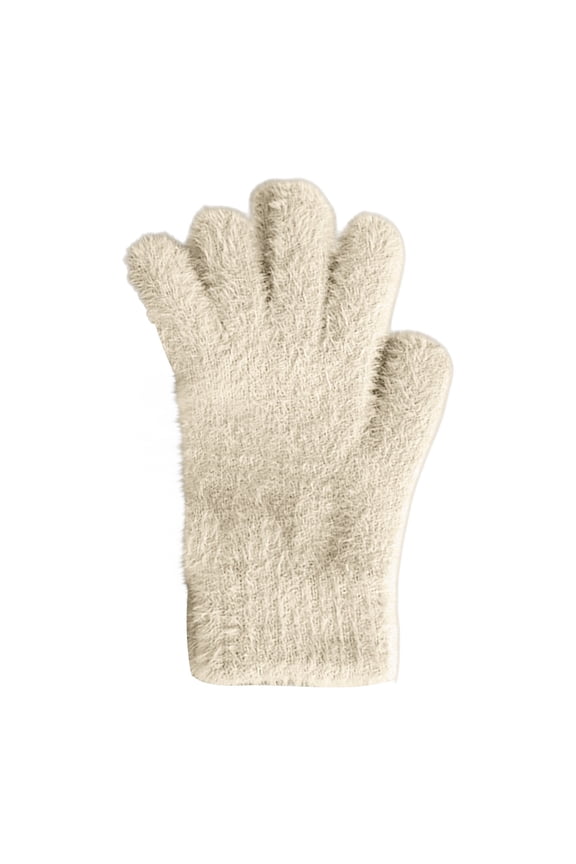 Women's Coral Velvet Knitted Full Finger Gloves Fuzzy Five-Finger Gloves Cute Fluffy Warm Gloves, Soft Winter Gloves for Outdoor, Daily White One Size