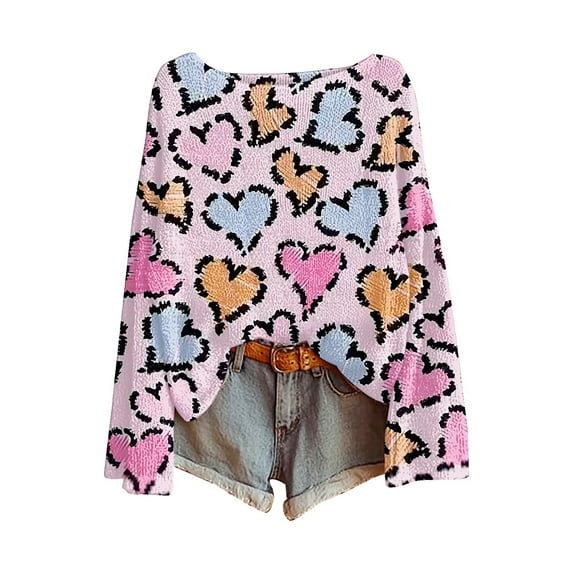 WTXUE Women's Fall Sweaters Casual Long Sleeve Crewneck Pullover Sweater with Hearts for Women Crew Neck Lightweight Sweatshirts Fall Spring Cute Holiday Blouse Loose Tunic Tops Camouflage L