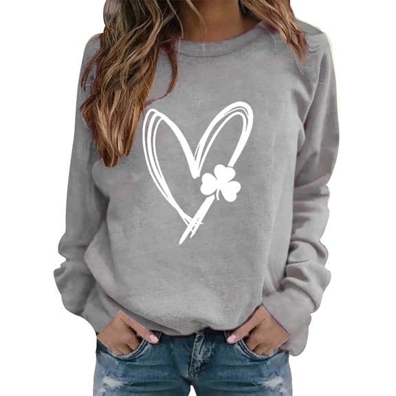 WTXUE Women's Heart Graphic Oversized Sweatshirt Comfortable Crewneck Pullover Trendy Casual Outfit Holiday Sweatshirts Relaxed Fit Long Sleeve Pullover Tops Grey M