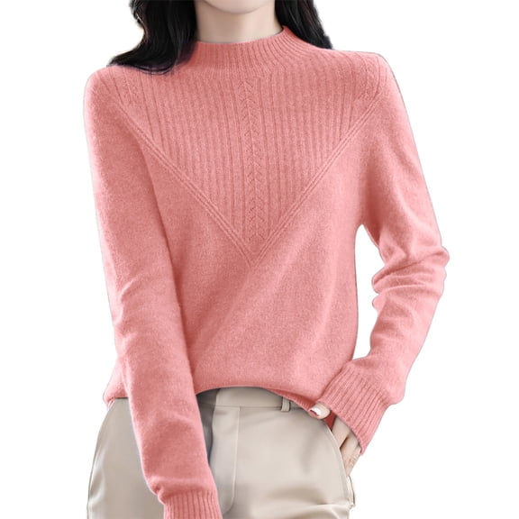 WTXUE Women's Knit Sweater Stretchy Layer Tee Shirts Low Mock Neck Slim Fit Basic Casual Tee Tops Fall Long Sleeve Pullover Base Layer Sweater Bottom Sweater Pink M