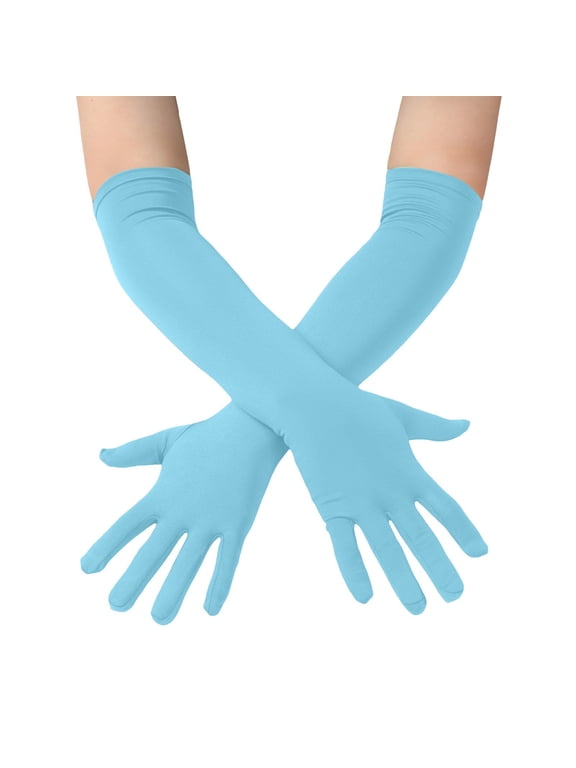 Women's Long Opera Gloves Stretchy Formal Gloves Costumes Accessories Elbow Length Bridal Evening Party Gloves Light Blue One Size