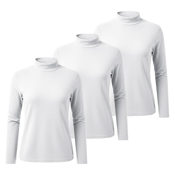 WTXUE Women's Long Sleeve Mock Turtleneck Shirts Fleece Lined Base Layer Slim Fit Thermal Underwear Tops Thermal Warm Pullover Sweater Tunic Sweaters 3Pc White L