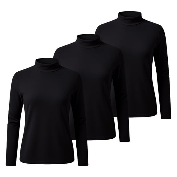 WTXUE Women's Long Sleeve Mock Turtleneck Shirts Fleece Lined Base Layer Slim Fit Thermal Underwear Tops Thermal Warm Pullover Sweater Tunic Sweaters 3Pc Black L