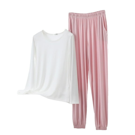 WTXUE Women's Loungewear Set, Long Sleeve Crewneck Top with Elastic-Waist Pants, Plus Size Soft Comfortable Pajama Set for Women, Trendy Sleepwear for Daily & Night L Xl