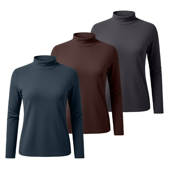 WTXUE Women's Mock Turtle Neck Fleece Lined Long Sleeve Thermal Underwear T Shirt Tops Slim Stretchy Layer Tee Shirts Basic Sweaters Tunic Sweaters 3Pc Grey M