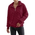 thumbnail image 1 of WTXUE Women's Oversized Cable Knit Pullover Sweatshirts Quarter Zip Collared Fleece Lined Jacket Fall Winter Fashion Warm Trendy Sweater for Cold Weather Red S, 1 of 8