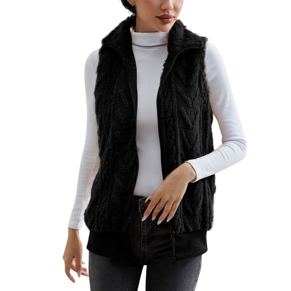 WTXUE Women's Oversized Cable Knit Vest Sleeveless Zip Up Outerwear Stand Collar Gilet Loose Trendy Layering Top Warm Winter Jackets Coats for Cold Weather Black Xl
