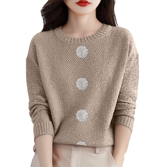 WTXUE Women's Oversized Crew Neck Knitted Pullover Sweater Long Sleeve Sweater Casual Crew Neck Long Sleeve Knit Pullover Tops Lightweight Curved Sweaters Beige L