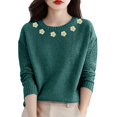 thumbnail image 1 of WTXUE Women's Oversized Daisy Embroidered Crew Neck Pullover Sweater Cute Knit Pullover Floral Pattern Drop Shoulder Pullover Tops Tunic Sweaters Fall Outfits Blackish Green Xl, 1 of 9
