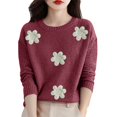 thumbnail image 1 of WTXUE Women's Oversized Floral Knitted Crewneck Pullover Sweater with Flower Embroidery Casual Long Sleeve Lightweight Ribbed Knit Tunic Sweaters Dressy Casual Tops Wine M, 1 of 9