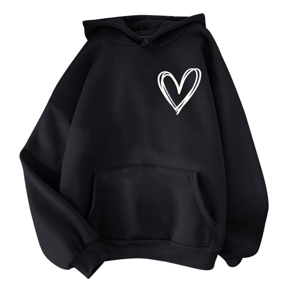 WTXUE Women's Oversized Heart Graphic Hoodie Sweatshirts Comfortable Long Sleeve Pullover Tops with Pockets Trendy Fall Winter Casual Outfit Valentine's Sweatshirts Black M