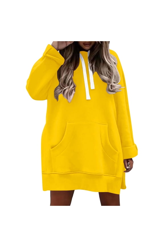 Women's Oversized Hoodies Sweatshirts,Trendy Casual Tunic Sweatshirts Loose Fit Hoodies Pullover Long Sleeve Split Hem Drawstring Long Pullover Sweatshirt with Pocket Yellow Xxl
