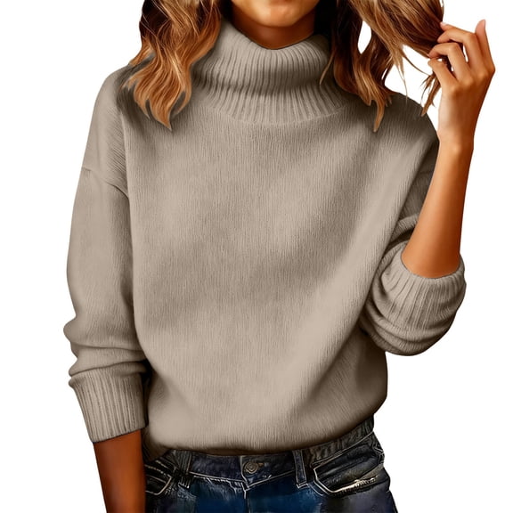 WTXUE Women's Oversized Ribbed Turtleneck Sweater Casual Fall Loose Knit Pullover Sweater Trendy Basic Jumper Top Long Sleeve Tops Winter Warm Comfortable Soft Layers Pullover Beige L