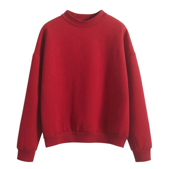 WTXUE Women's Oversized Solid Crewneck Pullover Sweatshirt Soft Comfortable Loose Pullover Fashionable Fall Winter Warm Casual Outfit Top Tunic Sweatshirts Red S