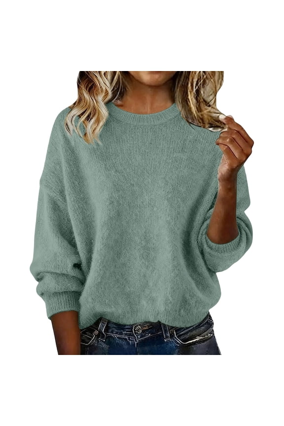 Women's Oversized Sweaters 2025 Batwing Long Sleeve Fuzzy Knit Casual Crewneck Pullover Sweater Soft Loose Blouses Fall Outfits Clothes Light Green 3Xl