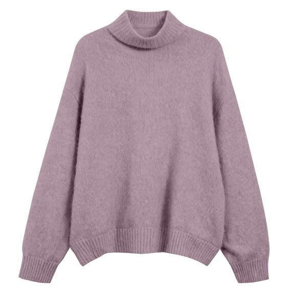 WTXUE Women's Oversized Turtleneck Sweater Comfortable Soft Casual Long Sleeve Pullover Top Brushed Knitted Off-The-Shoulder Sweater Trendy Warm Pullover for Cold Weather Outfit Lounge Wear Purple M