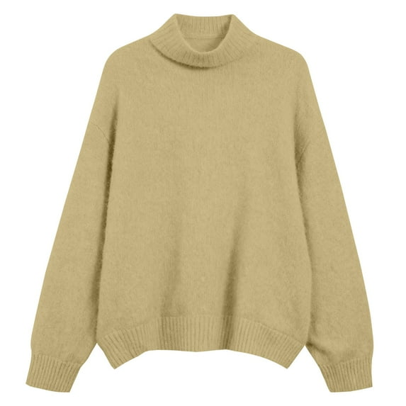 WTXUE Women's Oversized Turtleneck Sweater Comfortable Soft Casual Long Sleeve Pullover Top Brushed Knitted Off-The-Shoulder Sweater Trendy Warm Pullover for Cold Weather Lounge Wear Yellow Xxl