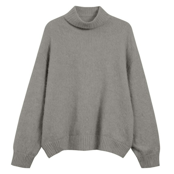 WTXUE Women's Oversized Turtleneck Sweater Comfortable Soft Casual Long Sleeve Pullover Top Brushed Knitted Off-The-Shoulder Sweater Trendy Warm Pullover for Cold Weather Outfit Lounge Wear Grey Xxl