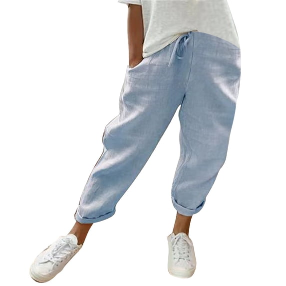 WTXUE Women's Pants, Slacks Women's Cotton Lace Up Multicolor Multisize Large Size Casual Pants, Pantalones De Mujer, 1-Blue