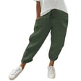 thumbnail image 1 of WTXUE Women's Pants, Slacks Women's Cotton Lace Up Multicolor Multisize Large Size Casual Pants, Pantalones De Mujer, 1-Green, 1 of 4