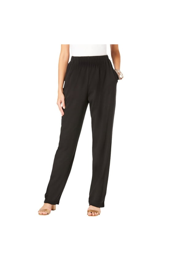 Women's Pants, Womens Trousers Women's Pockets Elastic Waist Straight Solid Color Casual Pants, Slacks Pantalones De Mujer, 4-Black