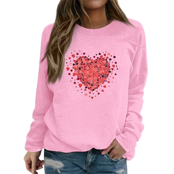WTXUE Women's Red Heart Sweatshirt Valentine Casual Long Sleeve Crewneck Pullover Sweatshirt Soft Comfy Loose Fit Pullover Top Oversized Comfortable Tunic Shirts Pink M