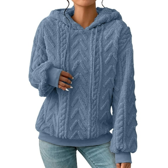 WTXUE Women's Thickened Oversized Cable Knit Hoodie Fleece Lined Pullover Trendy Casual Pullover Sweatshirts for Cold Weather Long Sleeve Sweater Coat Warm Outfit Top Blue 5Xl