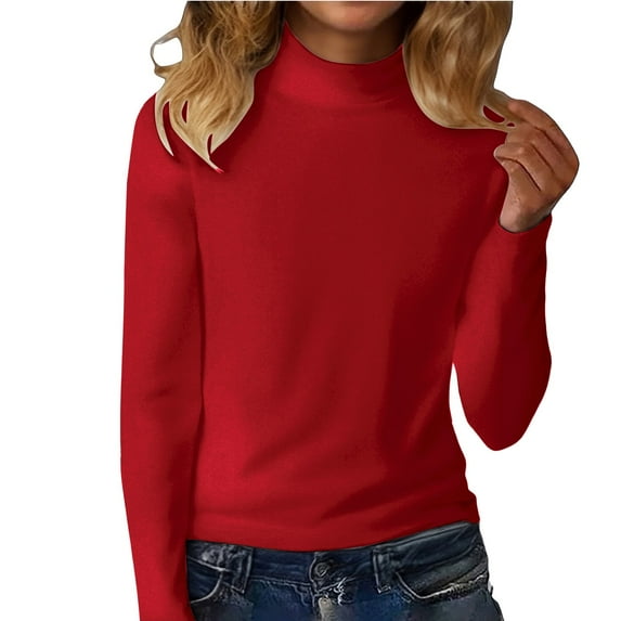 WTXUE Women's Turtleneck Shirt Long Sleeve Mock Neck Slim Fit Tops Thermal Base Layer Soft Lightweight Stretch Undershirts Long Sleeve Derong Stretch Underwear Shirt Red 5Xl