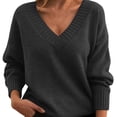 thumbnail image 1 of WTXUE Women's V Neck Long Sleeve Knit Loose Oversized Pullover Sweater Top Soft Business Casual Sweaters Tunic Sweaters Fall Outfits Comfy Plus Size Sweaters Dark Grey 5Xl, 1 of 5