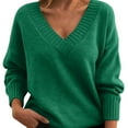 thumbnail image 1 of WTXUE Women's V Neck Long Sleeve Knit Loose Oversized Pullover Sweater Top Soft Business Casual Sweaters Tunic Sweaters Fall Outfits Comfy Plus Size Sweaters Green 5Xl, 1 of 5
