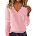 thumbnail image 1 of WTXUE Women's V-Neck Tunic Sweater with Pockets Soft Knitted Pullover Long Sleeve Lightweight Knit Pullover Tops Business Casual Sweaters Fall Outfits Pink S, 1 of 6