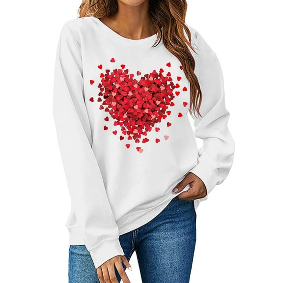 WTXUE Women's Valentine's Day Sweatshirt Love Heart Graphic Print Crewneck Long Sleeve Shirts Comfy Sweatshirts Comfy Tops Soft Sweatshirts Warm Pullover Tops Valentines Day Outfit White M