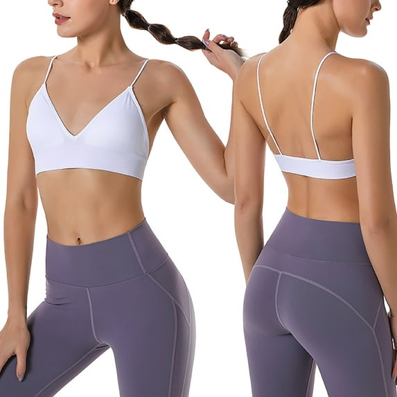 WTXUE Womens Bras Sports Bras Spaghetti Strap Womens Solid Color Seamless Thin Belt Thin Elastic Casual Bottom Bra Yoga Underwear | 1 Piece White S
